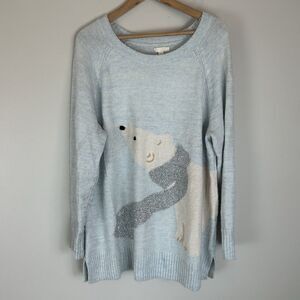 LC Lauren Conrad Polar Bear Christmas Sweater Size XL Blue With Sparkles Novelty